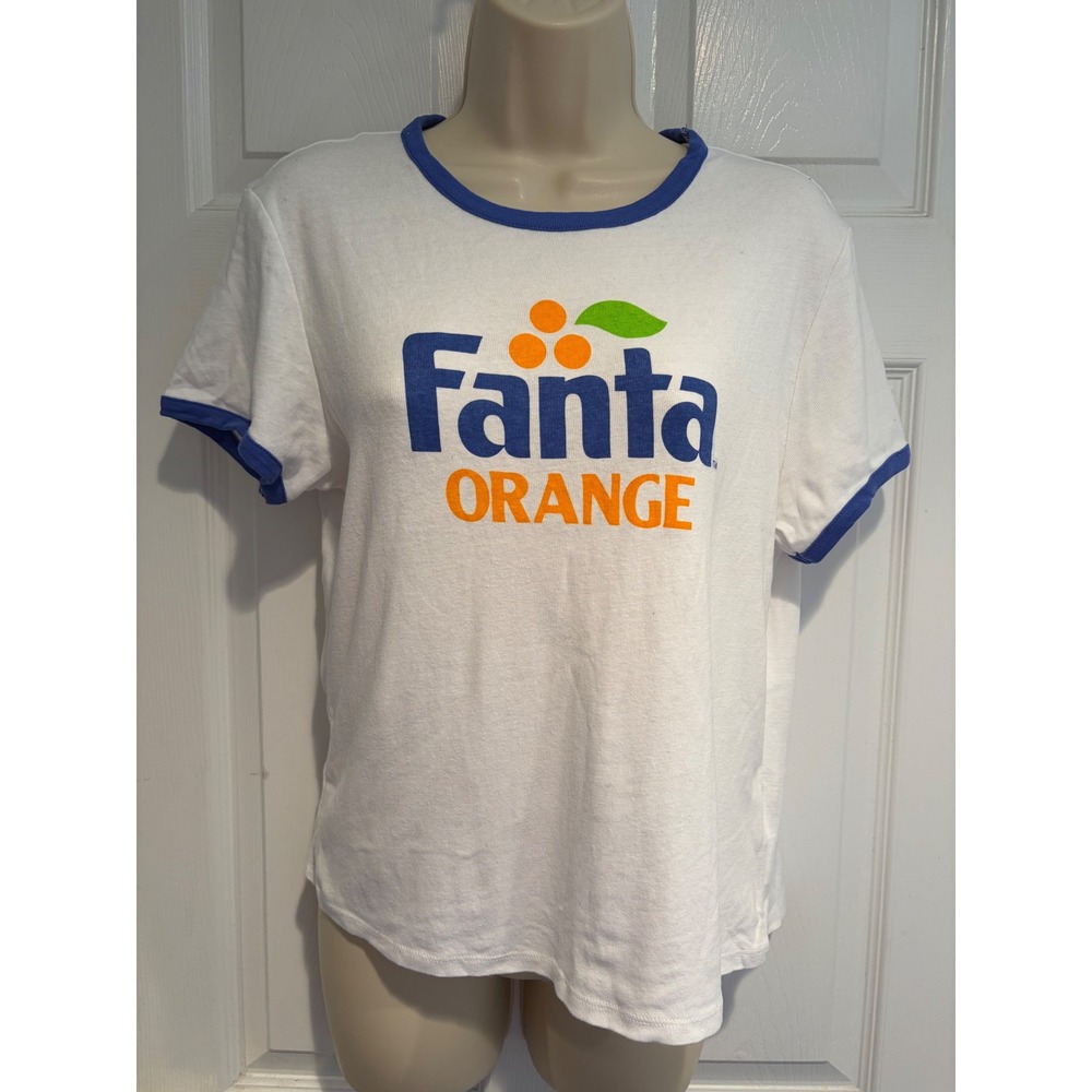 H&M Divided Fanta Orange Ringer T-Shirt White Blue XL Coca-Cola Graphic Y2K